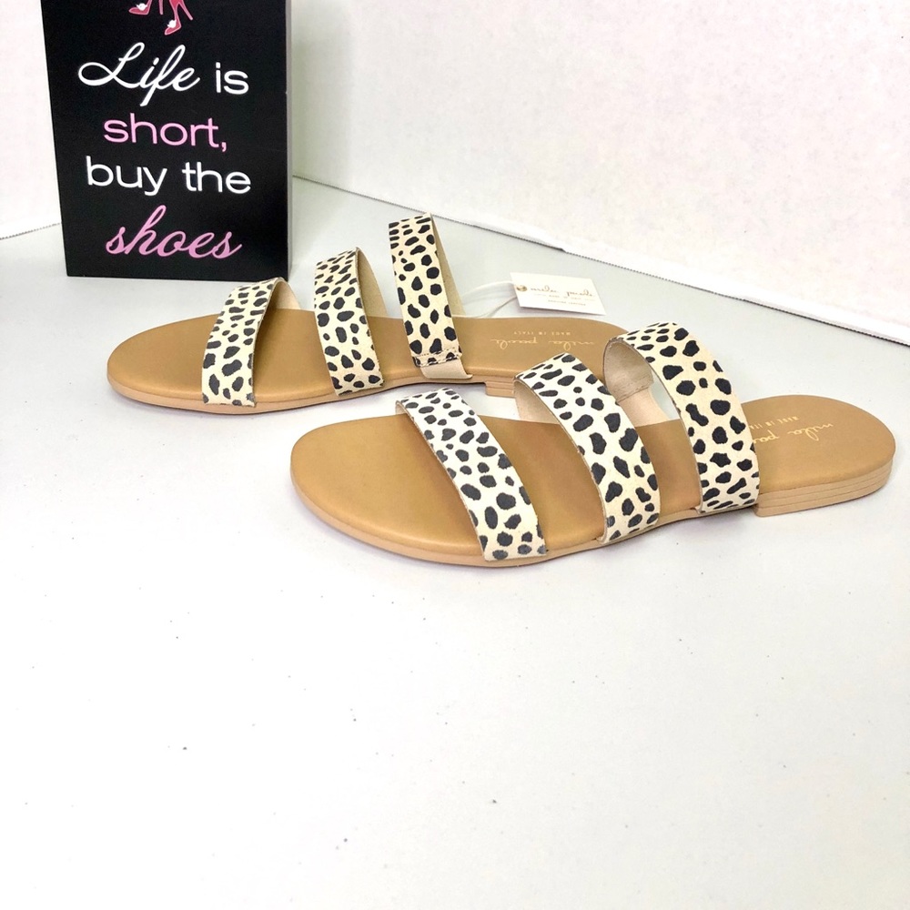 Mila Paoli 3 Band Snow Leopard Suede Sandals Size 8